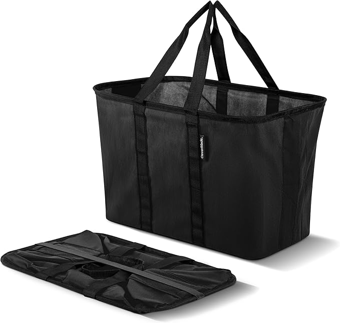 CleverMade EcoBasket Collapsible Tote Bags, 30L Capacity, Black, Set of 3