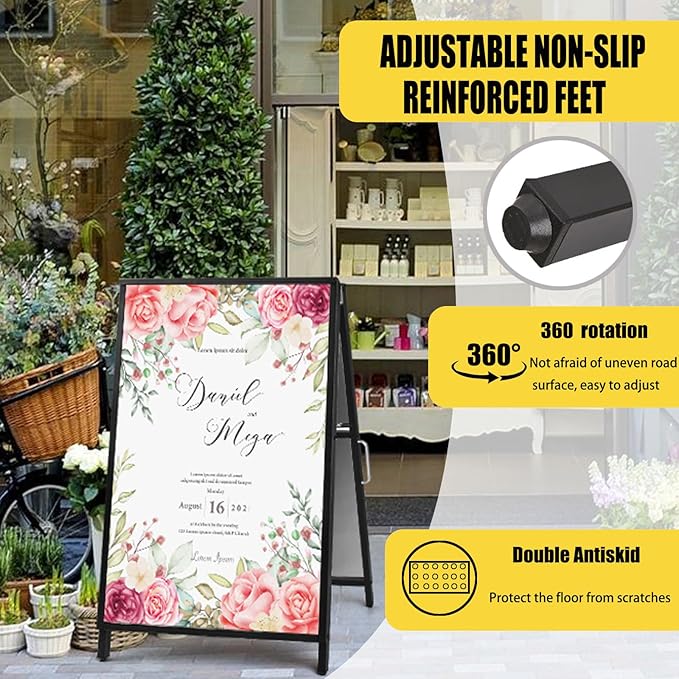 2 Pack A Frame Sidewalk Sign 24x36 inches Sandwich Board Signs Outdoor Heavy Duty Double-Sided,including 4 Anti-Glare Covers & 4 PVC Boards for Business Indoor Outdoor