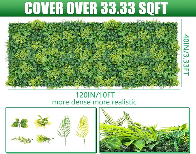 Artificial Grass Wall 40"x120"(33.33 SQFT), Boxwood Wall Panels UV-Protected Greenery Privacy Hedge Screen for Indoor Outdoor Patio Balcony, Party Garden Fence Decor