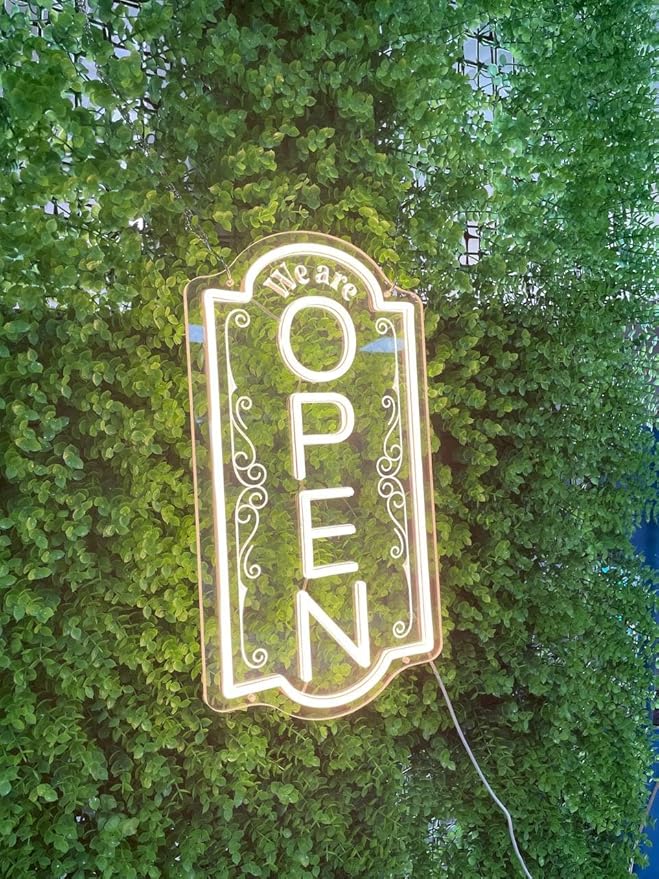 Vertical open sign Vertical Open Led Sign Neon Sign business window light vertical open signs for business (Warm white, 16.5x9'')