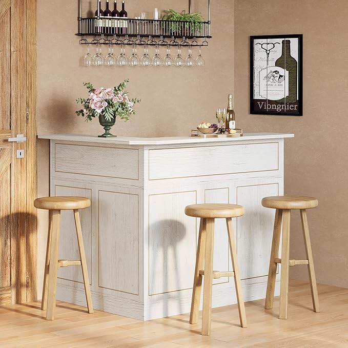 Tribesigns Bar Cabinet, L-Shaped Home Bar Table with Stemware Racks, 4-Tier Corner Bar Unit Liquor Wine Bar Table Reception Desk for Home Pub, White
