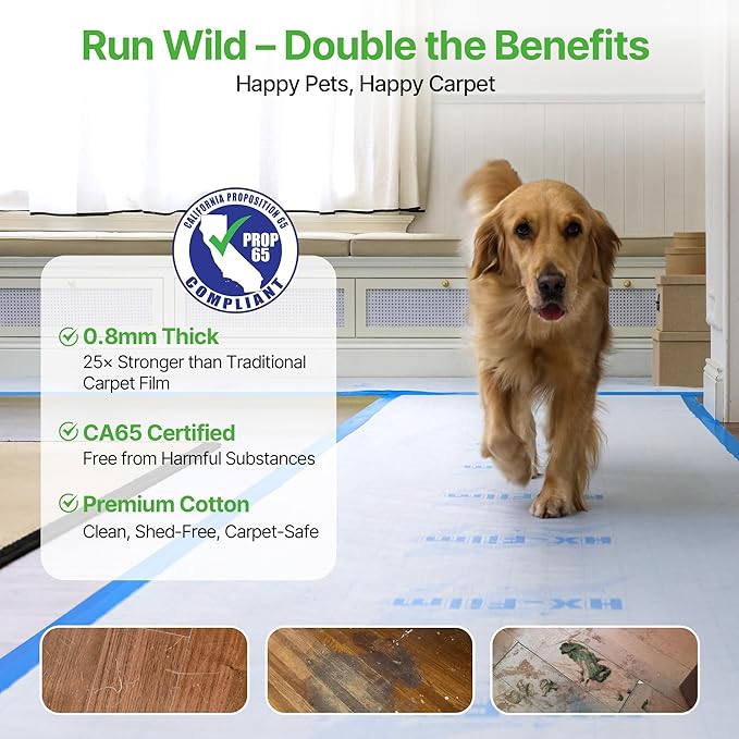 39" x50' Heavy-Duty Floor Protection | Construction Grade Carpet Protector | Drop Cloth Plastic Film for Hardwood Floors | Waterproof Painters Covering with No Residue(Ice Blue)