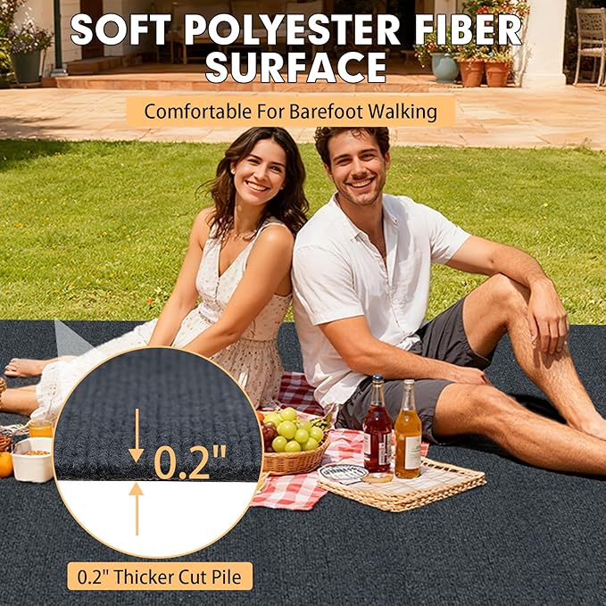 Marine Carpet,5 FT x 10 FT Dark Gray Indoor Outdoor Carpet 0.2" Thick Boat Carpet with Water-Proof TPE Backing, Non-Slide Outdoor Marine Carpet Roll for Home, Patio, Porch, Deck