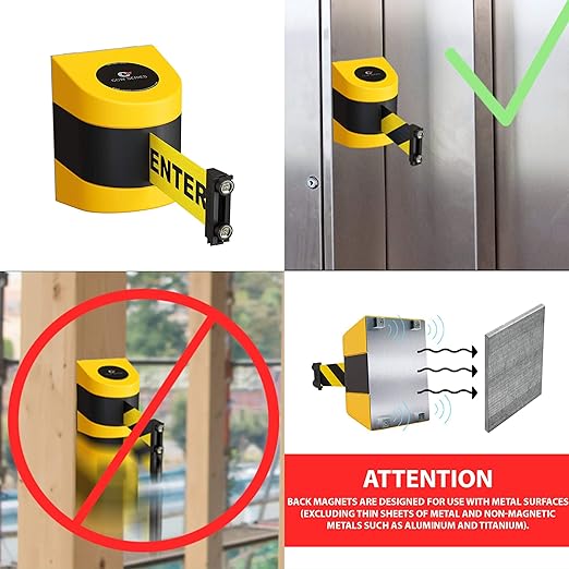 CCW Series WMB-230 Magnetic Wall Mount Retractable Belt Barrier (30 Foot Belt, Yellow with"Caution - DO NOT Enter" Black Letters Belt with Yellow ABS Case)