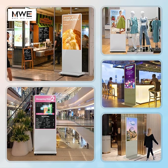 MWE 32 Inch Digital Signage Diplay Touchscreen Kiosk LCD Screen Indoor Floor Standing Advertising Display Poster Interactive Display Android System with Auto Media Player-White