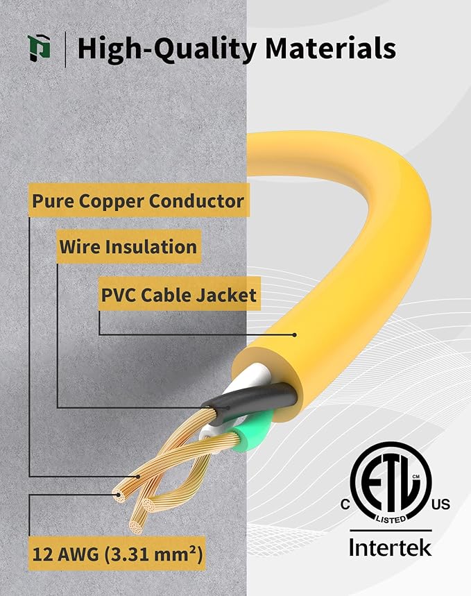 15Ft 12/3 Outdoor Extension Cord with 3-Outlets, Heavy Duty 12 Guage 3 Prong Extension Cord Waterproof with Lighted end, 15A 12AWG 1875W SJTW, ETL Listed - Great for Garage, Garden and Home, Yellow