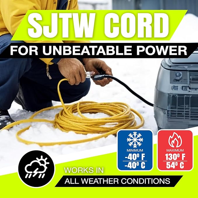 25ft Outdoor/Indoor Extension Cord 10/3 Gauge Ultra Heavy Duty 3 Prong SJTW, Waterproof, Flexible Cold-Resistant Long Power Cord,15A 125V 1875W, Yellow by LifeSupplyUSA