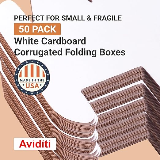 Aviditi White Corrugated Cardboard Mailing Boxes, 5" x 2" x 2" (Pack of 50) Crush-Proof Mailers, Small Cardboard Boxes for Shipping, Packing, Moving, and Storage