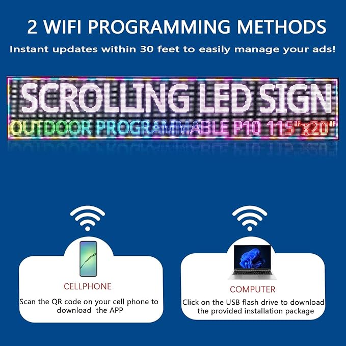 HS P10 115'’x20’’ Programmable Led Sign, Outdoor Digital Scrolling Signs, Open Neon Signs, Electronic Message Display Screen Banner Board, Full Color High Brightness WIFI Control Customized text for Business Store Advertising Restaurant Window