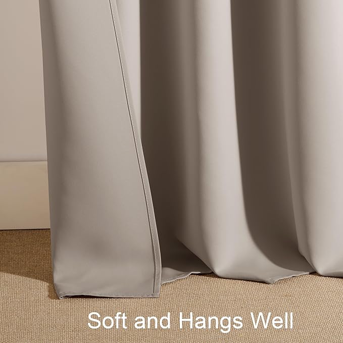 PONY DANCE Window Treatment Thermal Insulated Rod Pocket Blackout Curtains/Drapes for Bedroom(Light Taupe,Set of 2 Panels,52 by 54 Inch Length)