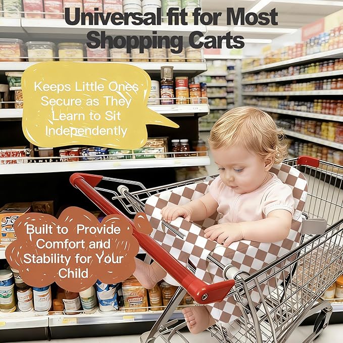 Padded Shopping Cart Cover for Baby Boy & Girl, High Chair Cover for Restaurant Seat, Machine Washable Infant Toddler Buggy Seat Cover (Checkered)