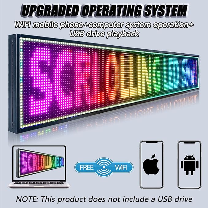 P10 Outdoor Led Sign 77"x14" WiFi Programmable with High Brightness Scrolling LED Sign for Business Digital Advertising Display Electronic Message Board