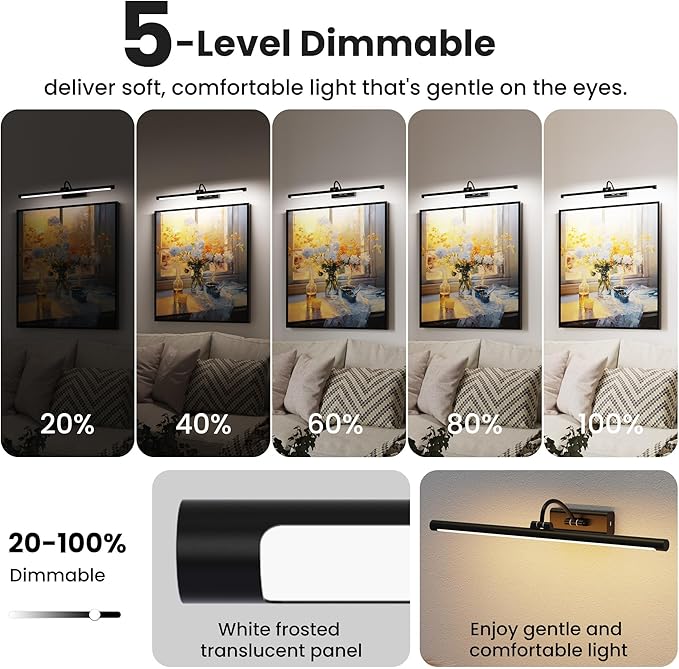 2 Pack Light for Pictures on Wall Black 8000mAh - 24" Cordless Battery Powered Wall Mount Sconce with Dimmable Remote for Oversized Artwork & Gallery