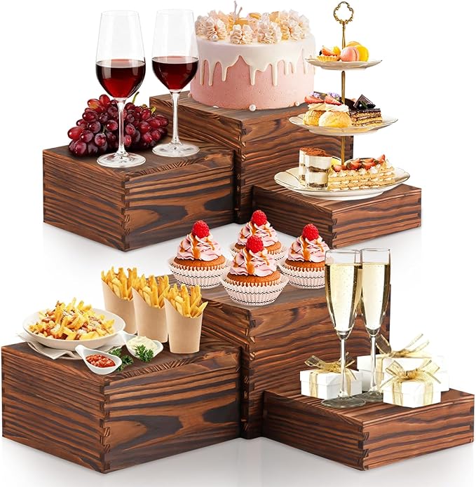 6 Pack Wood Cake Cupcake Stand Buffet Risers, Wooden Display Stand Wood Display Riser, Square Food Display Risers for Party Wedding Birthday Home (6" 7" 8" 9" 10" 11")