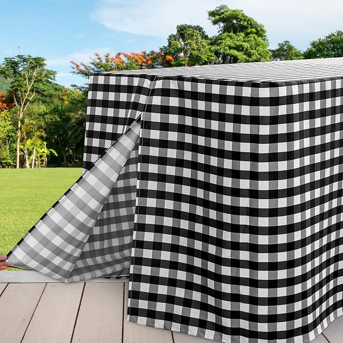 HolidayIdeas Checkered Fitted Table Covers for 8 Foot Tables - 96 x 30 Inch - 2 Pack Rectangle Table Clothes Buffalo Plaid Table Cover for Folding Table, Parties, Picnic, Trade Show (Black and White)
