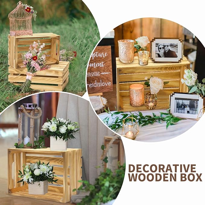 Wooden Crates for Display 6 Pack Extra Large Rustic Nesting Wooden Basket with Handle, Decorative Farmhouse Wood Crate for Storage and Container, 6 Size Wood Basket Decor Boxes