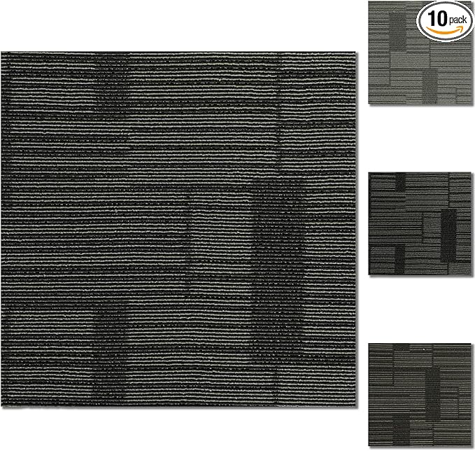24" x 24" Self-Adhesive Carpet Tiles, 10 Pack Peel and Stick Carpet Squares for Indoor Flooring, Non-Slip Squares Carpet Floor Tile for Basement, Bedroom, Office, Easy DIY Installation