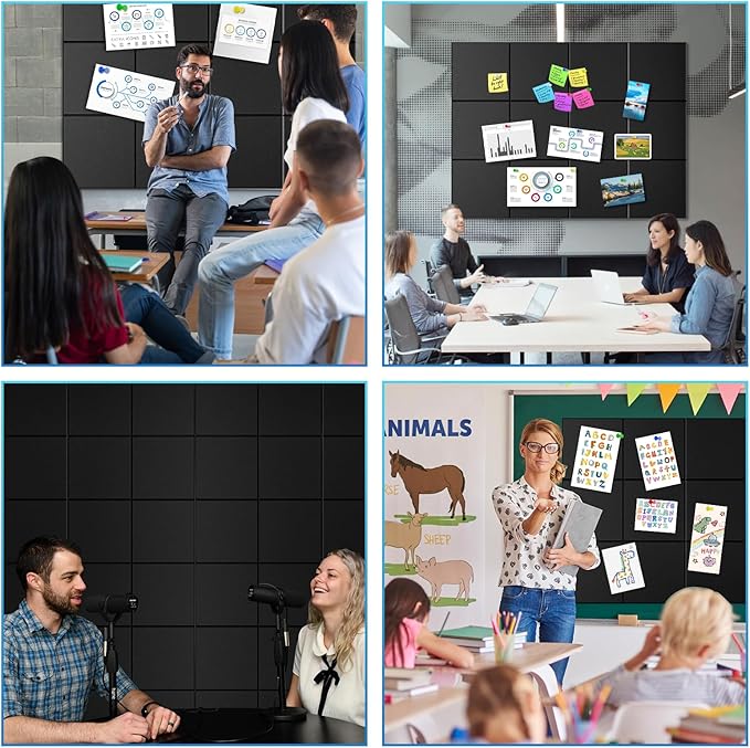 Large Cork Board for Wall 36" x 24", 6 Pack Black Bulletin Board, Felt Wall Tiles with 48 Safe Removable Adhesive Tabs, 30 Push Pins, Cork Boards for Home Office Pin Board Tack Board