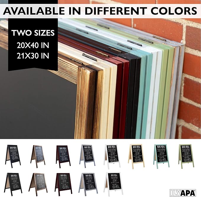 Ilyapa Wooden A-Frame Sign with Eraser & Chalk - 21 x 30 Inches Magnetic Sidewalk Chalkboard – Stained Wood Menu for Restaurant, Business or Wedding