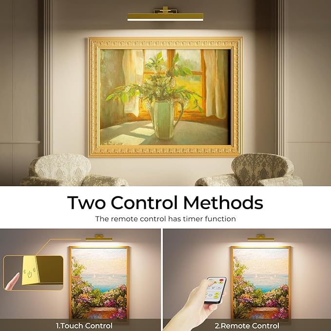 Picture Lights for Wall, Battery Operated Picture Light 16in Gallery Light for Paintings CCT Dimmable Recharging Battery Wall Light with Remote Control for Living Room Gallery Dartboard Art 2PCS