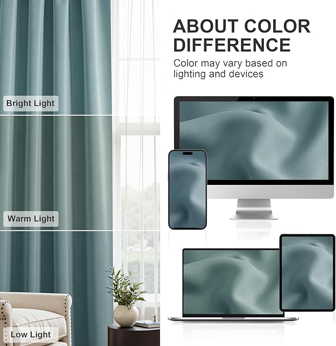 PONY DANCE Greyish Blue Blackout Curtains for Living Room,Thick Durable Privacy Window Shades, Rod Pocket Thermal Insulated Backdrop for Teenagers Bedroom Dorm, W 42 x L 72 inches, 2 Panels