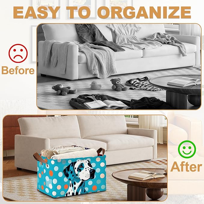Storage Bin with Handles, Blue-Spotted Dog Cute Animal Collapsible Laundry Baskets for Books, Laundry - Use in Nursery, Closet Organizers and Storage, Blanket Basket