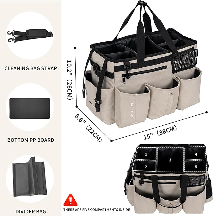 Wearable Cleaning Caddy Bag for Cleaning Supplies,Large Capacity Cleaning Organizer White