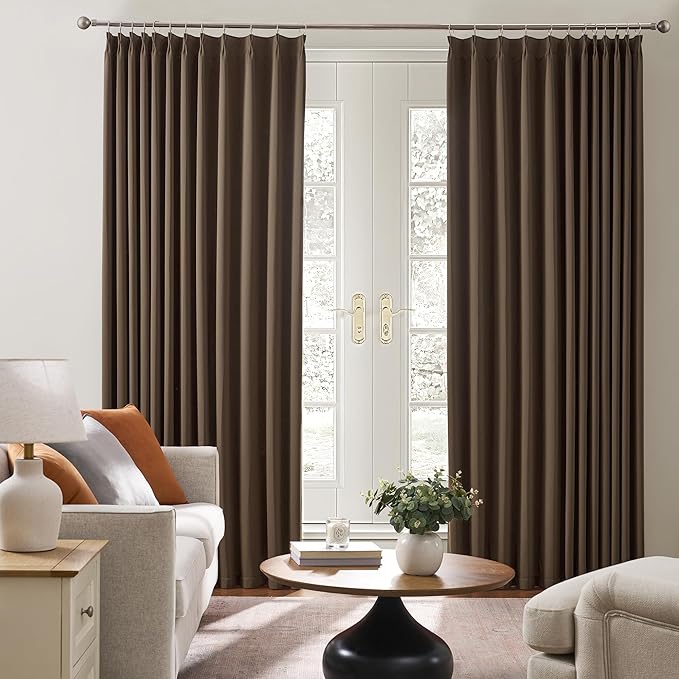 KEQIAOSUOCAI Black Pinch Pleated 60 Inch Wide Curtains 60 x 95, Thermal Insulated Noise Cancelling Living Room Office Drapes 95 Inches Long, Patio Sliding Glass Door Window Curtain 2 Panels