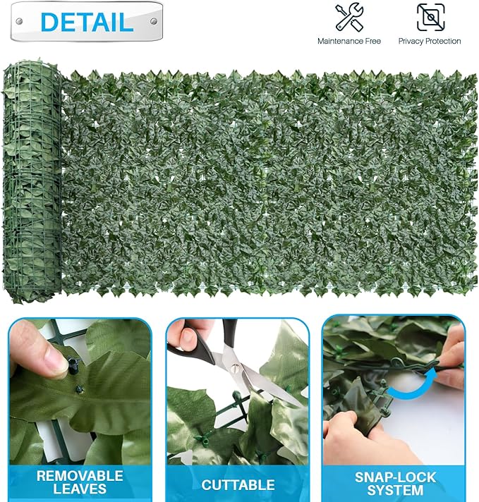 Patio Paradise 6'x14'-5Pc Faux Ivy Fence Privacy Screen Artificial Greenery Wall Backdrop,Fake Grass Wall Panels for Outside Apartment Balcony,Vine Leaf Decor for Outdoor Patio Chain Link