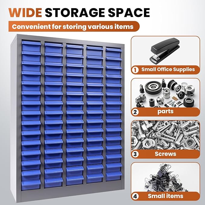 Nut and Bolt Storage Cabinet with ABS Drawer,Steel Small Parts Storage Organizer,36" H X 9" D X26 W Screw Organization for Garage Hardware,Nails,Fastener,Bolts,Nuts,and More (75 ABS Drawers)