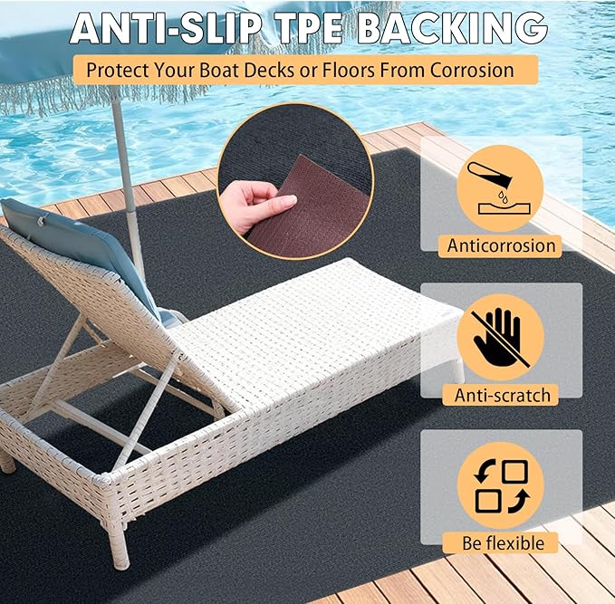 Marine Carpet,6 FT x 23 FT Dark Gray Indoor Outdoor Carpet 0.2" Thick Boat Carpet with Water-Proof TPE Backing, Non-Slide Outdoor Marine Carpet Roll for Home, Patio, Porch, Deck