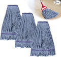 Commercial Mop Head Replacement,Industrial Wet Mop Refills with Cotton Looped End String for Floor Cleaning Heavy Duty,Pack of 3,Blue