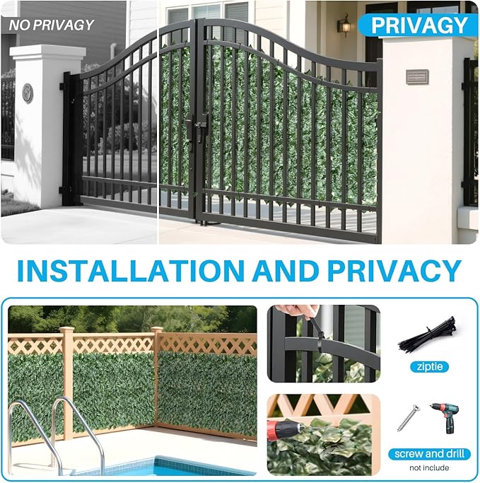 Patio Paradise 6'x8'-8Pc Faux Ivy Fence Privacy Screen Artificial Greenery Wall Backdrop,Fake Grass Wall Panels for Outside Apartment Balcony,Vine Leaf Decor for Outdoor Patio Chain Link