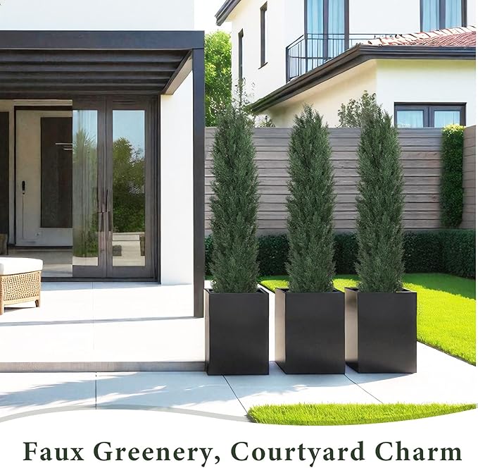 THE BLOOM TIMES 6ft Large Topiary Trees Artificial Outdoor Set of 2, UV Resistant Faux Cedar Pine Cypress Bushes & Shrubs, Fake Plants for Front Porch Outside Planter Patio Decor 6 Foot Tall