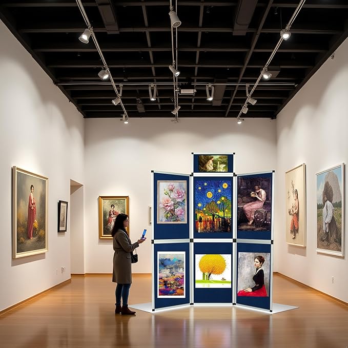 6 Portable Display Panel System, 82.6" H x 70.8" W Trade Show Presentation Board, Folding 6 Show Panels Exhibition Boards 6 Single Sided Panels Blue Hook & Loop-Receptive Fabric
