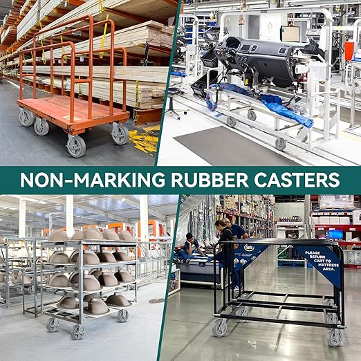 8'' × 2'' Caster Wheel, Heavy Duty Industrial Caster, Rubber Wheels with Roller Bearing, Load 1000lbs per Swivel Casters for Cart Dolly Toolbox Trolley (1 Swivel)