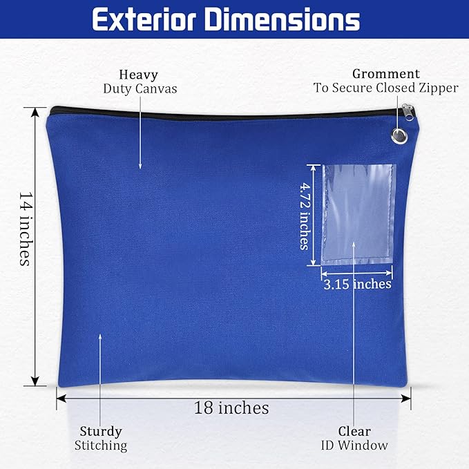 2 Pcs Interoffice Mailer Canvas Transit Sack Zipper Bag 18" x 14" Large Zipper Pouch with Grommet Interoffice Mail Bag (Blue)