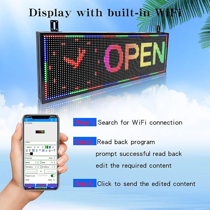 P10 Scrolling Led Sign Programmable Display Digital Sign Outdoor Message Board Led Open Signs For Business Custom Banner Word Light Advertising Wifi Control High Brightness Neon 39"X14"