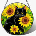 Stained Glass Window Hanging, 8 Inch Black Cat Sun Catcher, Suncatchers for Windows, Sunlight Catcher Glass, Window Hanging Decor, Gifts for Cats Lovers, Mom Gift, Black Cat Decor Gifts