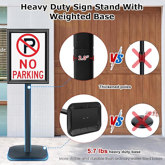 3 Pack Heavy Duty Sign Holder Stand 11x17 Inch - Pedestal Floor Standing Sign Holder with Weighted Base - Vertical & Horizontal Poster/Menu Display Stands for Indoor/Outdoor Advertising, Black