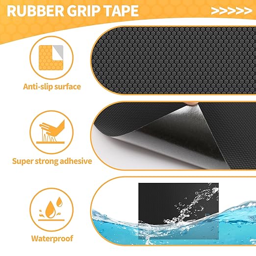 Aobrill Rubber Grip Tape, 10 Pcs Strong Adhesive Non-Slip Tape, Enhanced Cuttable, Heat Resistant, Customizable with Grip for Handles and Contact Surfaces (Black, 6In x 9In)