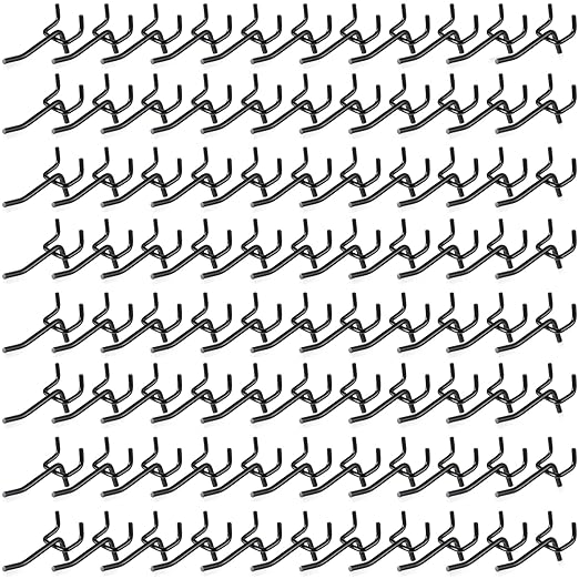Shimeyao 100 Pcs Peg Board Shelving Hooks Stainless Steel Hanging Board Pegs Wall Display Hooks Bulk for 1/8 1/4 Garage Storage Organizer Accessories(2 Inch,Black)