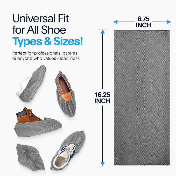 Premium Boot & Shoe Covers Disposable Booties - 100 Pack - Durable, Non-Slip, Non-Toxic, Water Resistant, Recyclable Protectors for Indoor & Outdoor - Large Size Fits Most Shoes