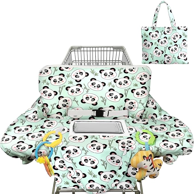 Shopping Cart Cover for Baby 2-in-1 High Chair Cover with Safety Harness Multifunctional Green Panda Cart Covers for Babies Soft Padded Grocery Cart Cover for Baby Boy Girl