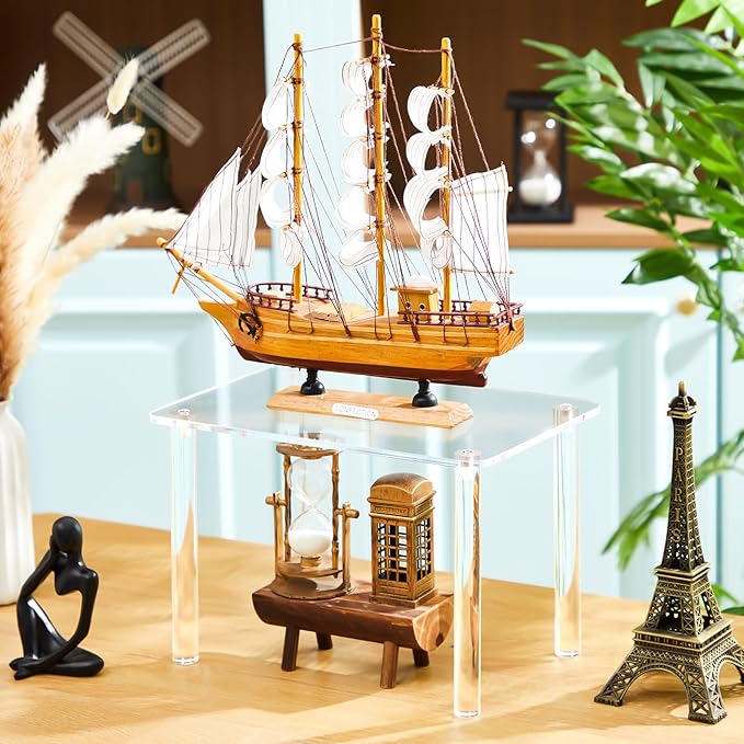 Extra Large 6mm Thick Acrylic Rectangular 4-leg Display Risers, Acrylic Plant Stand, Clear Shelf Riser Display Stands for Decor Collectibles Figures (1 Pcs,12×8×8in)