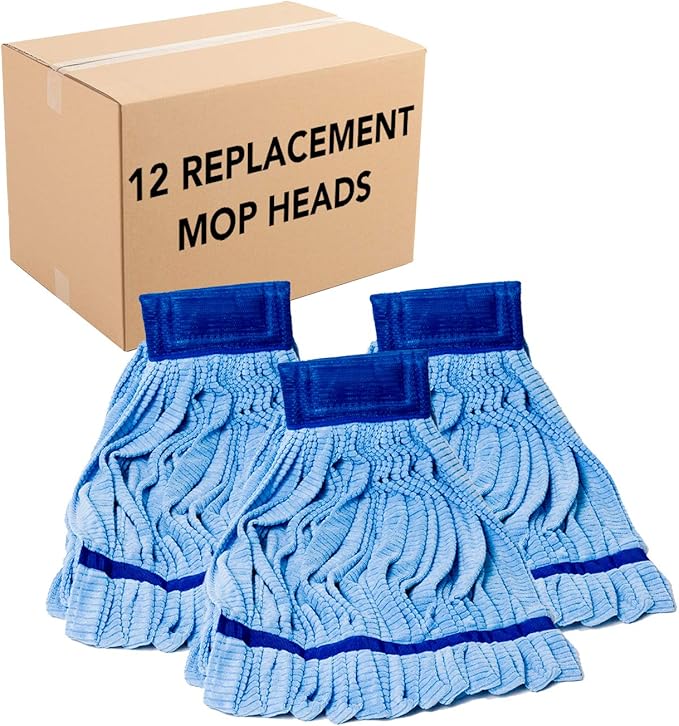 Arkwright Microfiber Tube Mop Head Replacement - (Bulk Case of 12) Heavy Duty, Lint Free, Super Absorbent & Bleach-Safe, Janitorial Essential for Commercial & Industrial Floor Cleaning, 11 oz, Blue