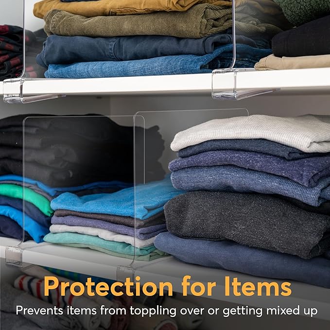 8 Pack Acrylic Shelf Dividers for Closet 11x7.9 Inch – Acrylic Dividers for Shelves Clear Closet Shelf Separators for Purses, Clothes Storage – Vertical Bookshelf Dividers for Bedroom & Kitchen