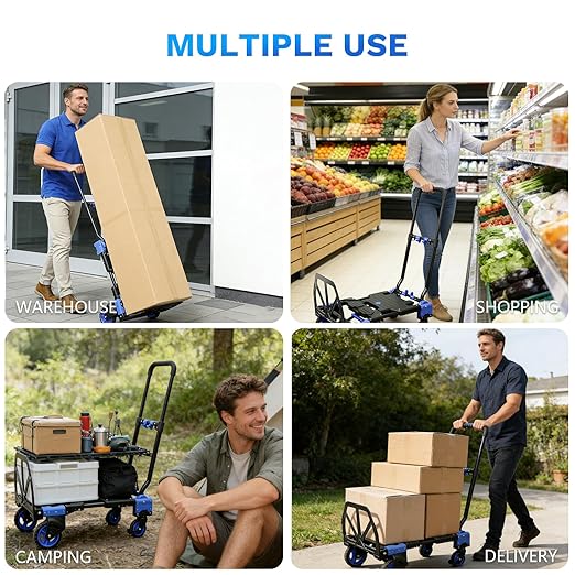2 in 1 Folding Hand Truck,330lbs Capacity Heavy Duty Hand Truck,with Telescoping Handle and Rubber Wheels,Portable Dolly Cart with Bungee Cords for Moving,Travel,Shopping