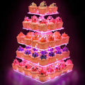 YestBuy Cupcake Stand with Pink Lights – 5 Tier Premium Cupcake Holder – Acrylic Cupcake Tower Display Stand – Cady Bar Party Décor –Acrylic Display for Pastry + LED Light String – Ideal for Weddings, Birthday (Pink)