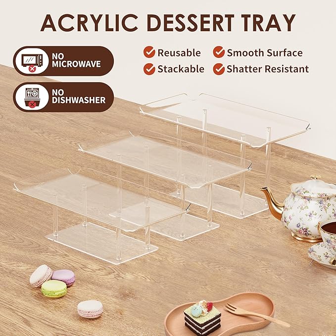3 Pack Dessert Table Display Set, Clear Acrylic Desert Stands Buffet Risers for Cupcakes Dessert Pastry Food Treat Tier Cookie Dessert Platter Serving Trays Stand for Wedding Birthday Party